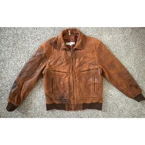 Vintage 80s/90s GEOFFWILLIAMS POUR LE SPORT Men's Brown Leather Bomber Jacket